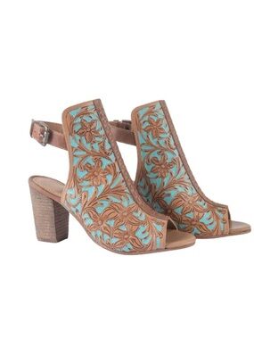 Myra Bag Darington Ranch Heels hand-tooled leather size 9